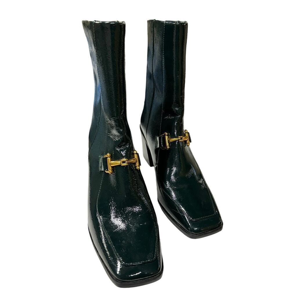ZAC Zac Posen Black Heeled Boots with Gold Detail - Picture 8 of 14